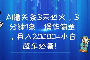 (11033期)AI撸头条3天必火,3分钟1条,操作简单,月入20000+小白超车必备!