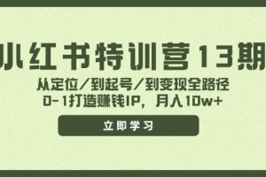 (11963期)小红书特训营13期,从定位/到起号/到变现全路径,0-1打造赚钱IP,月入10w+