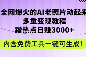 (12160期)全网爆火的AI老照片动起来多重变现教程,蹭热点日赚3000+,内含免费工具