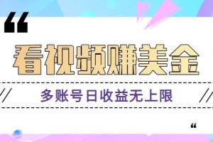 看视频赚美金项目，手机可挂机操作，多账号日收益无上限