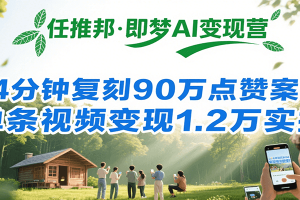 任推邦·即梦AI变现营，34分钟复刻90万点赞案例，单条视频变现1.2万实操
