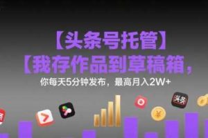 【头条号托管 】我存作品到草稿箱，你每天5分钟发布，最高月入2W+【揭秘】