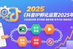 抖音IP孵化运营2025年，抖音底层逻辑-账号搭建-摄影剪辑-账号内容-规避违规