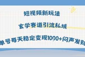 短视频新玩法玄学赛道引流私域单号每天稳定变现1k+闷声发财