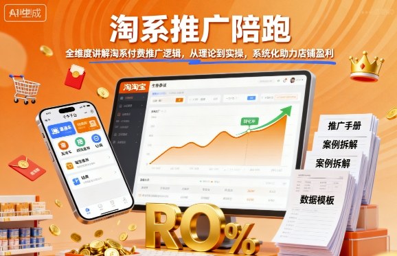 淘系推广陪跑，全维度讲解淘系付费推广逻辑，从理论到实操，系统化助力店铺盈利