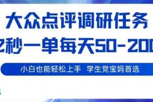 大众点评调研，电脑任务，2秒一单每天50-2张，学生党宝妈首选【揭秘】