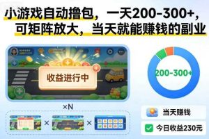 小游戏自动撸包,一天200-300+,可矩阵放大,当天就能賺钱的副业【揭秘】
