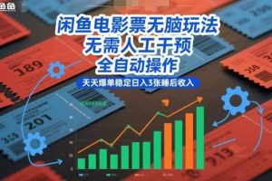闲鱼电影票无脑玩法，无需人工干预，全自动操作，天天爆单稳定日入3张睡后收入【揭秘】