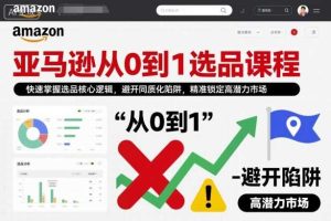 亚马逊从0到1选品课程，快速掌握选品核心逻辑，避开同质化陷阱，精准锁定高潜力市场（更新）