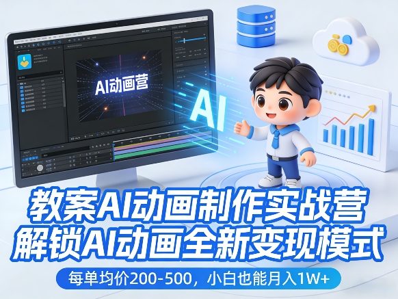 教案AI动画制作实战营,解锁AI动画全新变现模式,每单均价200-500,小白也能月入1W+