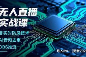 （18129期）无人直播实战课（更新4月20），非实时防风技术、AI音频去重、OBS推流，建立技术壁垒，月入5w+