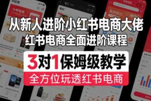 从新人进阶小红书电商大佬，红书电商全面进阶课程，3对1保姆级教学，全方位玩透红书电商