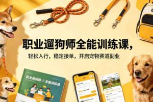 职业遛狗师全能训练课，轻松入行，稳定接单，开启宠物赛道副业
