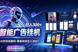 AI智能广告挂G项目，无需人工，单机稳定日入200+，可矩阵放大，24小时不间断刷广告賺收益【揭秘】