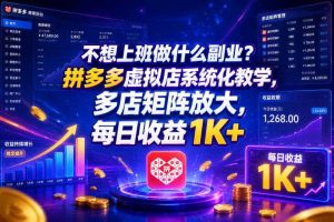 不想上班做什么副业？拼多多虚拟店系统化教学，多店矩阵放大，每日收益1K+【揭秘】
