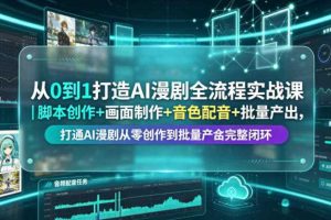 从0到1打造AI漫剧全流程实战课｜脚本创作+画面制作+音色配音+批量产出，打通AI漫剧从零创作到批量量产完整闭环