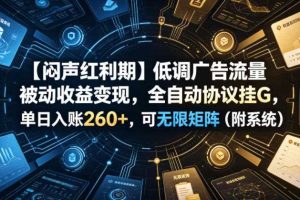 【闷声红利期】低调广告流量被动收益变现，全自动协议挂G，单日入账260+，可无限矩阵（附系统）【揭秘】