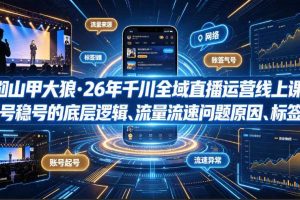 钏山甲大狼·26年千川全域直播运营线上课，起号稳号的底层逻辑、流量流速问题原因、标签的重要性及打标签方法等
