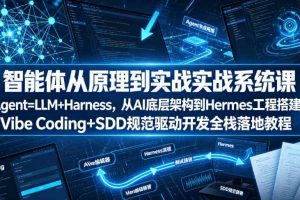 智能体从原理到实战系统课Agent=LLM+Harness，从AI底层架构到Hermes工程搭建，Vibe Coding+SDD规范驱动开发全栈落地教程