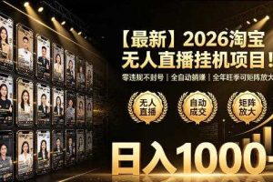 2026淘宝无人直播挂播项目！零违规不封号，全自动躺賺，全年旺季可矩阵放大，日入1000+【揭秘】