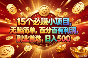 (19143期)15个必赚的小项目,百分百赚元子,无脑简单,副业首选,日入500+