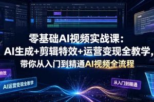 零基础AI视频实战课：AI生成+剪辑特效+运营变现全教学，带你从入门到精通AI视频全流程