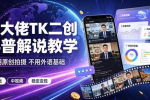 某大佬TK二创科普解说教学，不用原创拍摄不用外语基础，零基础做TikTok中视频稳定变现