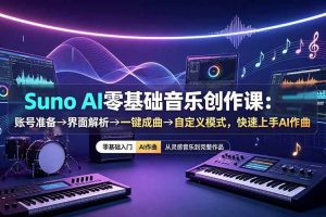 (19264期)Suno AI零基础音乐创作课:账号准备→界面解析→一键成曲→自定义模式,快速上手AI作曲