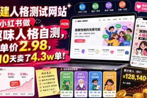 搭建人格测试网站在小红书做趣味人格自测，客单价2.98，310天卖了4.3w单！