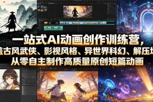 一站式AI动画创作训练营，涵盖古风武侠、影视风格、异世界科幻、解压场景，从零自主制作高质量原创短篇动画（更新）