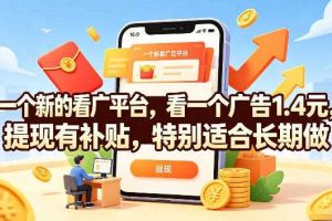 一个新的看广平台，看一个广告1.4元，提现有补贴，特别适合长期做【揭秘】
