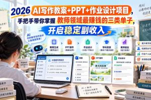 2026 AI写作教案+PPT+作业设计项目，手把手带你掌握教师领域最賺钱的三类单子，开启稳定副收入