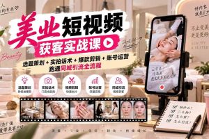 （20586期）美业短视频获客实战课-无水印：选题策划+实拍话术+爆款剪辑+账号运营，跑通同城引流全流程
