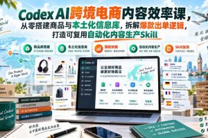 Codex AI跨境电商内容效率课,从零搭建商品与本土化信息库,拆解爆款出单逻辑,打造可复用自动化内容生产Skill