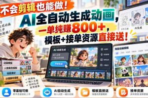 不会剪辑也能做!AI全自动生成动画,一单纯賺800+,模板+接单资源直接送!【揭秘】
