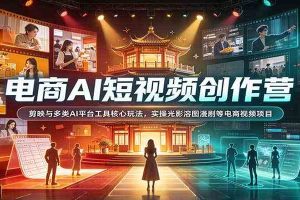 电商AI短视频创作营:剪映与多类AI平台工具核心玩法,实操光影溶图漫剧等电商视频项目