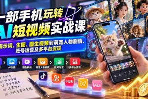 (20663期)一部手机玩转AI短视频实战课:从提示词、生图、图生视频到萌宠人物剧情、账号运营及多平台变现