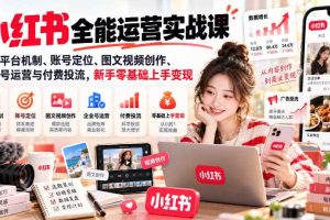 小红书全能运营实战课,详解平台机制、账号定位、图文视频创作、企业号运营与付费投流,新手零基础上手变现