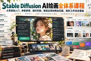【无水印】Stable Diffusion AI绘画全体系课程,从零基础入门、参数原理、插件控图、模型运用到商业实操、高阶工作流全覆盖
