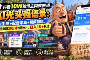 (20687期)【无水印】抖音10W粉博主同款赛道AI光头强语录:AI生成+配音字幕+视频剪辑,手机电脑20分钟快速出片,日入1K+玩法