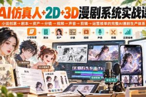 【无水印】AI仿真人+2D+3D漫剧系统实战课，小说创意→剧本→资产→分镜→视频→声音→剪辑→运营接单的完整AI漫剧生产体系