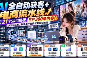 （20701期）【无水印】AI全自动获客+电商流水线-更新0928：配21个Skill模板，日产300条内容，从对标文案、批量出片到投流全流程