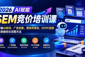 (20706期)【无水印】2026AI赋能SEM竞价培训课:掌握AI拓词、广告创意、落地页策划、OCPC投放及数据优化完整方法