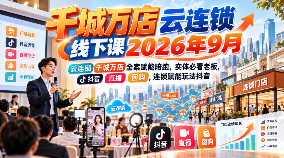 千城万店云连锁线下课2026年9月,云连锁千城万店全案赋能陪跑,实体必看老板,抖音,直播,团购,连锁赋能玩法抖音