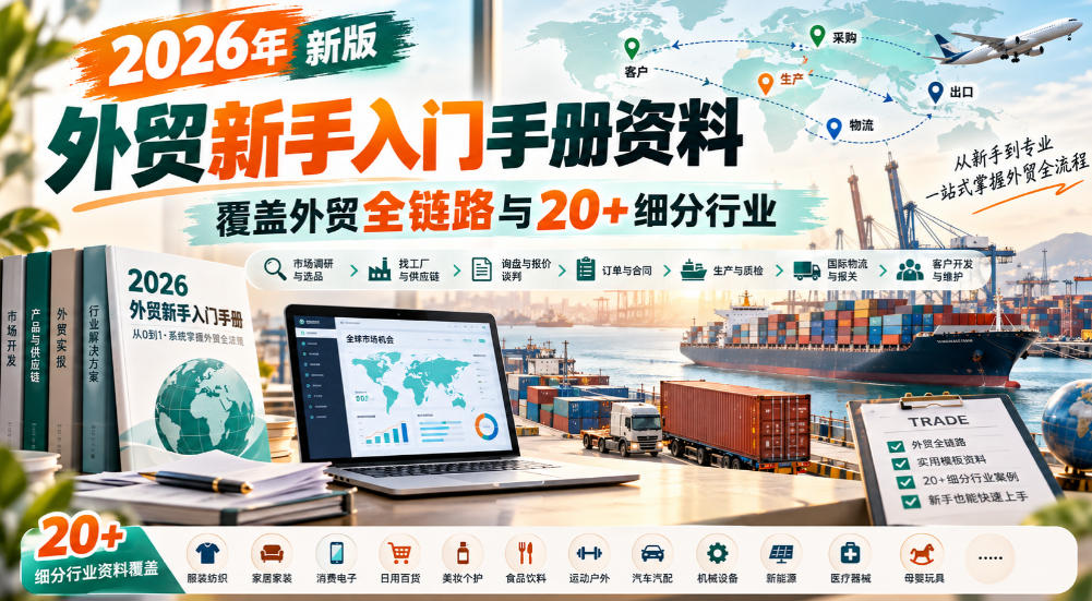 2026年新版外贸新手入门手册资料,覆盖外贸全链路与20+细分行业