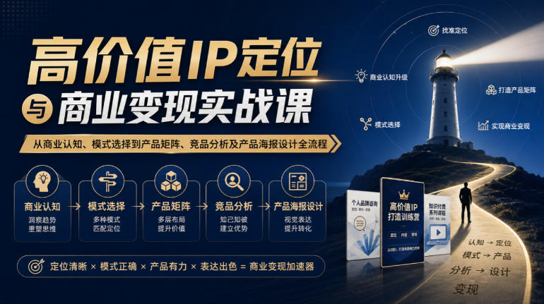 【无水印】高价值IP定位与商业变现实战课，从商业认知、模式选择到产品矩阵、竞品分析及产品海报设计全流程