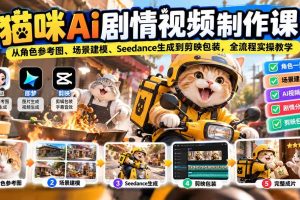 (20793期)猫咪AI剧情视频制作课:从角色参考图、场景建模、Seedance生成到剪映包装,全流程实操教学