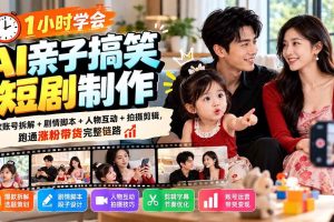 (20807期)1小时学会AI亲子搞笑短剧制作:爆款账号拆解+剧情脚本+人物互动+拍摄剪辑,跑通涨粉带货完整链路