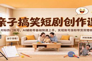 亲子搞笑短剧创作课:对标热门账号,AI辅助零基础快速上手,实现账号涨粉带货双增收