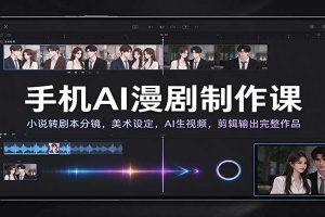 手机AI漫剧制作课:小说转剧本分镜,美术设定,AI生视频,剪辑输出完整作品